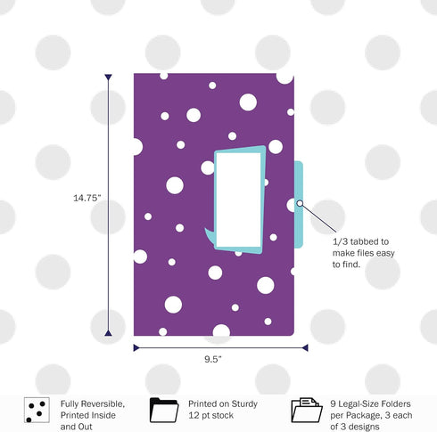Barker Creek Designer File Folders, Happy, Multicolor, Legal Size, Pack of 9