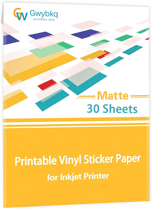 Gwybkq Premium Printable Vinyl Sticker Papers for Inkjet Printer-30 Matte Waterproof 8.5x11