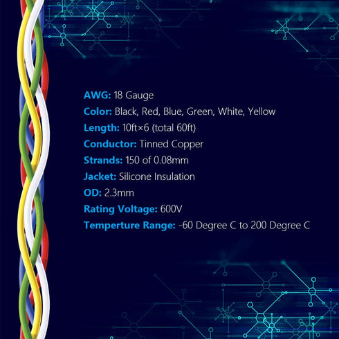 18 10ft 6 18 Fermerry AWG Stranded Wire Spool Each Colors Flexible Gauge Silicone Hook up Wire Kit Electrical Tinned