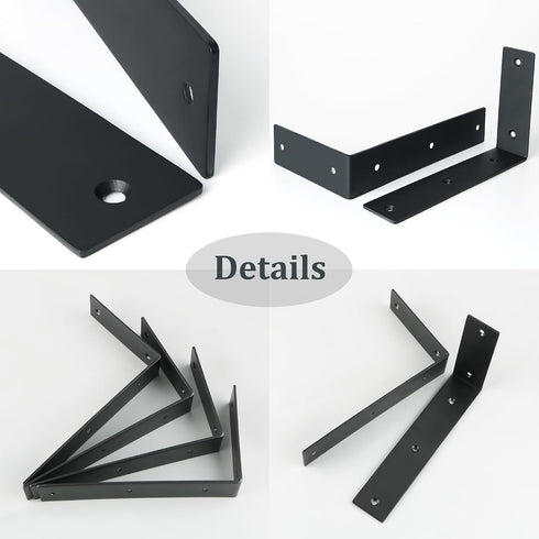 9x5 Inch,Pack 4 Alise Floating Shelf Brackets Heavy Duty L-Shaped Wall Brackets - Black Angle Corner Braces