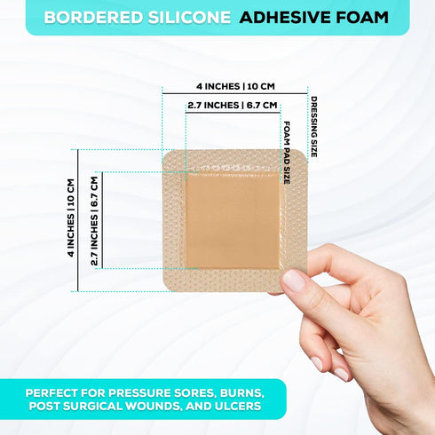 4"x4" (2.7"x2.7" 10 MedVance TM Silicone - Bordered Silicone Adhesive Foam Dressing Size pad), Box of dressings