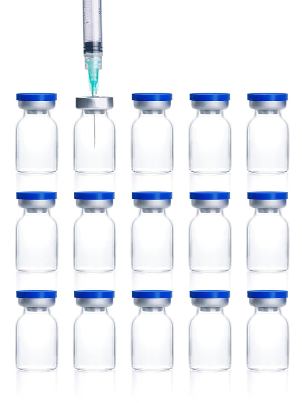 otwooi 5ml Sealed Empty Vials for Injection, Transparent Glass Vials with Self-Healing Injection Port, Liquid Sample