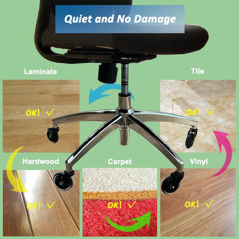 Office Chair Caster, Soft Wear-Resistant Replacement Wheels, Supports 650 LBS, Smoothly Rolls on Hardwood