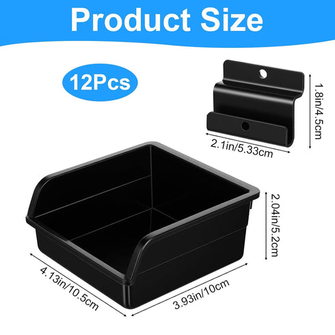COMNICO 12 Pcs Slatwall Bins with Hooks, Plastic Slatwall Organizer Accessories Containers Workbench Bins for Slat Wall
