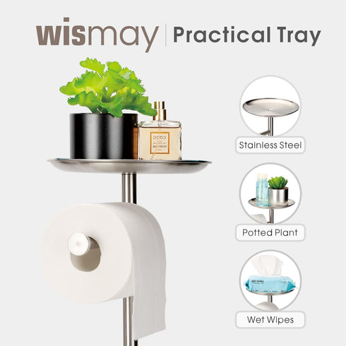 5 Toilet Paper Holder Stand with Phone Shelf, Holds Rolls, Free Standing TP Roll Holder for Bathroom, Practical Shelf