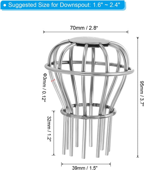 PATIKIL Gutter Guard, 304 Stainless Steel Down Pipe Strainer, Anti-Blocking Line Cap Drain Cover Downspout Protector for Blockage Leaves Debris, 2 Inch