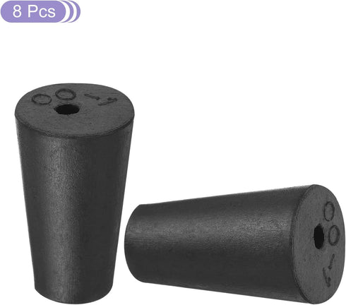 MECCANIXITY Black Rubber Tapered Plug 10mm to 15mm Solid Test Tubes Bungs Stopper with Hole, 8 Pieces for Lab Home
