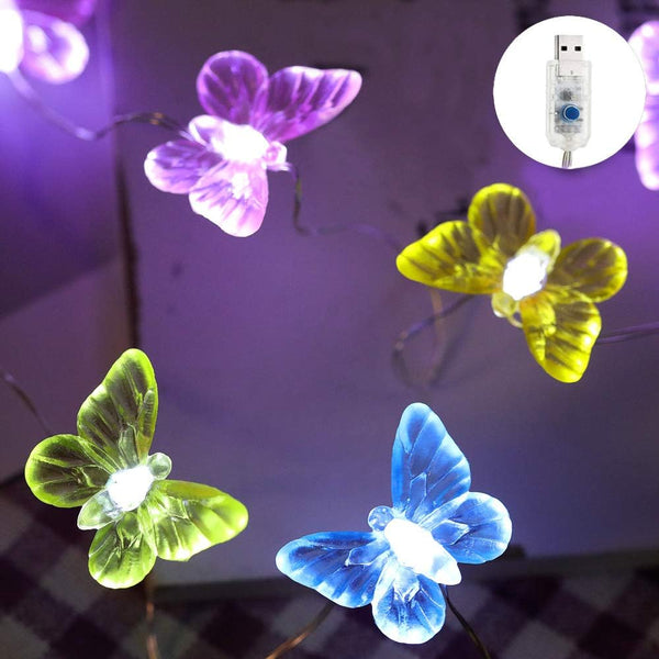 Starryfill Colorful Small Butterfly USB-Plugin 1.1(H) 40 LED String Lights 13.5ft Cold