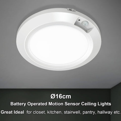 Motion Sensor Battery Operated Lights Indoor LED Closet Lights Battery Powered Motion Detector Stair Lights 210LM 6000K for Laundry Stairwell Hallway Shed Kitchen Cabinet - Cool White by Awanber