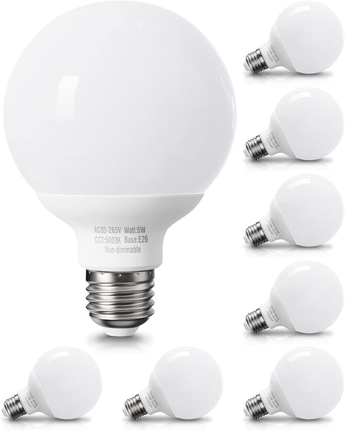 8 Pack Daylight LED Globe Light Bulbs, 120V 60 Watt Equivalent, E26 Medium Base, Non-Dimmable 5000K Bright G25