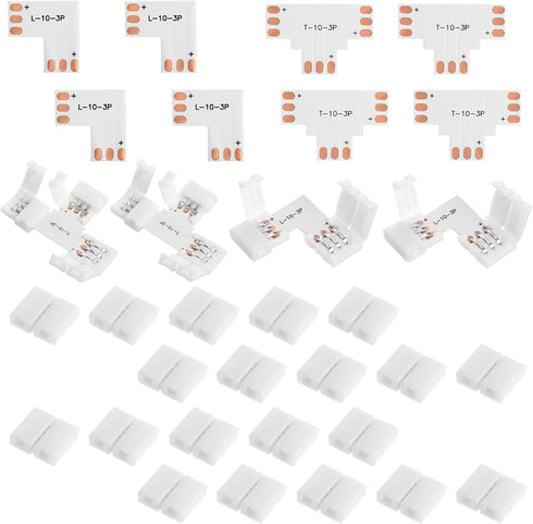 Zelphvt 28 Pcs 3 Pin LED Strip Connector 10mm L Shape Extension T