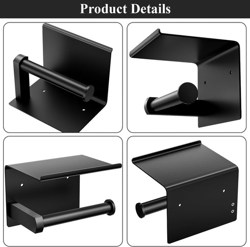 Tindbea Toilet Paper Holder Wall Mount + Towel Robe Hooks, Adhesive or Screw Wall Mounted Toilet Paper Roll Holder