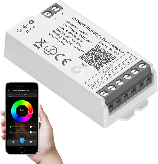SEZO C05W WiFi Bluetooth RGBCCT LED Strip Controller Group Control Support Tuya