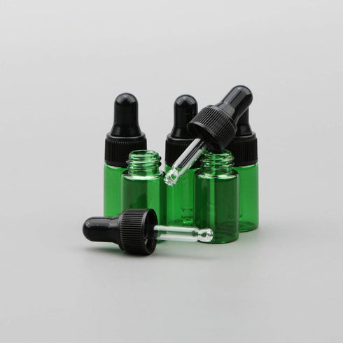 40 Pack 3ml Green Glass Dropper Bottles with Black Rubber Cover, Tapered Glass Droppers Set