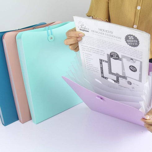 Vertical Expanding Accordion Folder with 7 Pockets, A4 Letter Size Document Wallet Organizer Bag, Pink with Elastic