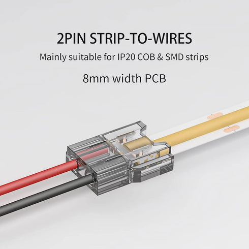 COB LED Light Strip Connectors 20pcs 8mm 2Pin Strip to Wires LED Tape Light Connectors,Transparent Solderless No Dark Area for LED Lights Connector DIY COB/SMD Strip Lights by VISDOLL