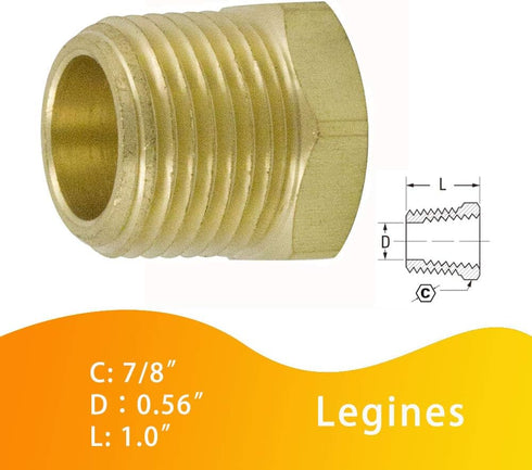 Legines Brass Pipe Fitting Hex Bushing, 1/2" NPT Male to 1/4" NPT Female Adapter, 1200psi (Pack of 2)