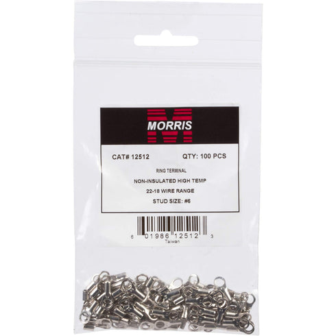 Morris Products 12512 High Temperature Ring Terminals, Wire Size 22-18, Stud Size #6