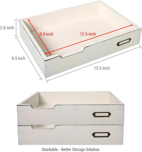MyGift Rustic Wood Desktop Drawer-Style Stackable Document Letter Tray Organizer with Handles for Home Office Supplies