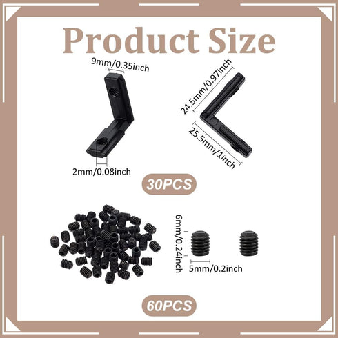 30Pcs AHANDMAKER Black L Bracket Right Angle Corner Bracket with Screws, Heavy Duty Hardware Connectors for Wood