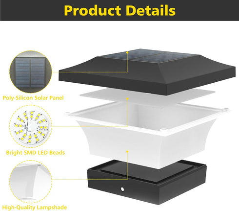 4X4 6000K Fence(2 Pack) T-SUN Solar Post Lights, Waterproof Outdoor Solar Post Cap Lights for Wooden Posts, Cool White