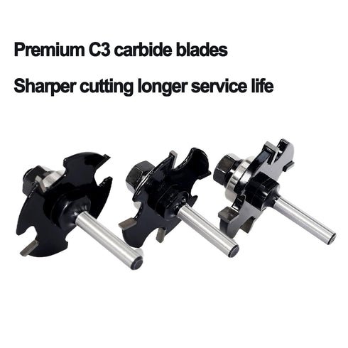 3pcs Set 1/4 4-Wings, 9/16" 1/4" 1/8" 3/32") Slot Cutter Router Bit Shank - Depth, Carbide Tip, Wood Slotting Cutter