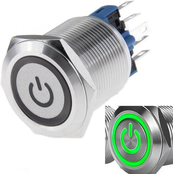 WerFamily 22mm Momentary Push Button Switch 1NO 1NC SPDT ON/OFF Waterproof Stainless Steel with Green LED