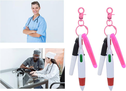 YYaaloa Mini Highlighter Nurse Pen Set, 2 Nursing Keychain Clips, 2 Tip Highlighter, 2 Permanent Marker Pens