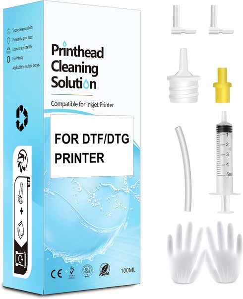 Printhead Cleaning Kit for All DTF/DTG Printers, 100mL DTF Cleaning Solution for ET-8550 XP-15000