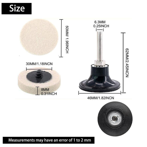 Dele 30 2" Commpressed 1 2" 1/4" Pcs of Wool Fabric Quick Change Disc Polishing Buffing Pads Wheels and Pcs of Disc Pad