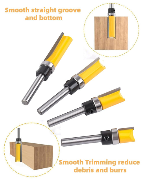 XWHLXY 4 Set 1/4'' 1/2", 3/8", 3/4", 1", 1.5" Pcs Pattern Flush Trim Router Bit Shank, Top Bearing Flush Cut Trim