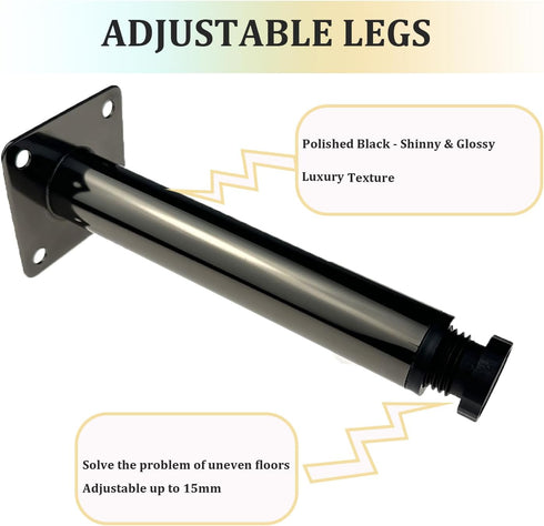 M MIMHOOY 7 Inch Set 4, Furniture Legs Polish Black Legs for Furniture of Adjustable Metal Legs for Dresser Cabinet