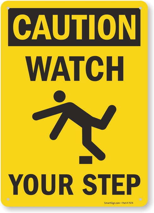 SmartSign - S-4431-Pl-14 "Caution - Watch Your Step" Sign | 10" x 14" Plastic Yellow on Black