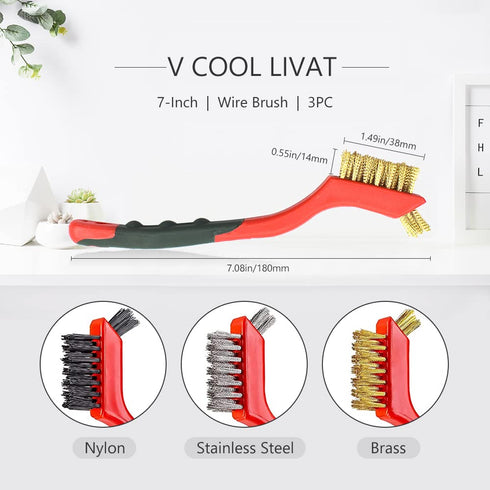 v cool livat 3 Set Pcs Soft Grip Wire Brush Brass/Stainless Steel/Nylon Stripper Brushes for Cleaning Rust