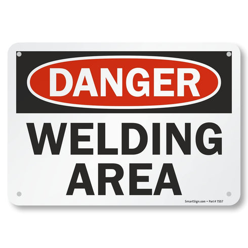 SmartSign "Danger Safety - Welding Area" Sign, 7" x 10", Aluminum