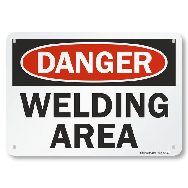 SmartSign "Danger Safety - Welding Area" Sign, 7" x 10", Aluminum