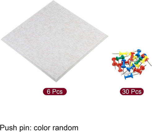 PATIKIL Felt Board Tiles, 6 Pack Beige Self Adhesive Square Wall Cork Pin Bulletin Board with Push Pins for Home Office