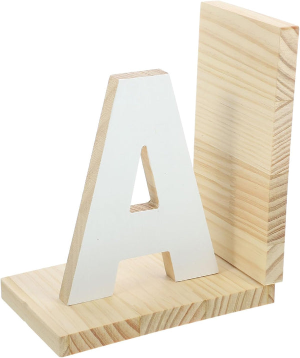 ARTIBETTER Book End for Desk Wooden Bookends Decorative Book Caddy Letter a