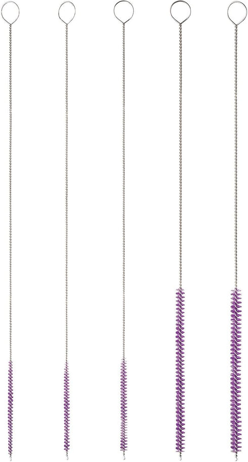 Professional Tube Cleaning Brush Set,Purple, Small 5 Pc. Kit, Long Deep Cleaning Brushes with Flexible Handles for Bottles, Straws, Pipes, Glass, Guns, and Detailing, Heavy Duty 9.8” Length by The Scoopie