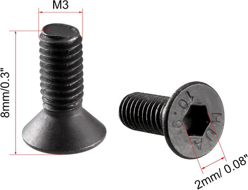 uxcell M3x8mm 10.9 Carbon Steel Countersunk Head Hex Socket Screw, Pack of 50