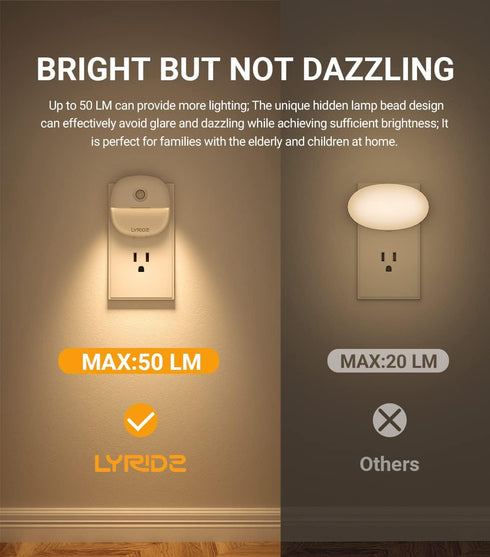 Dimmable 1-50lm 4 Pack Lyridz Plug in Night Light with Motion Sensor and Dusk to Dawn Sensor, Warm Nightlight