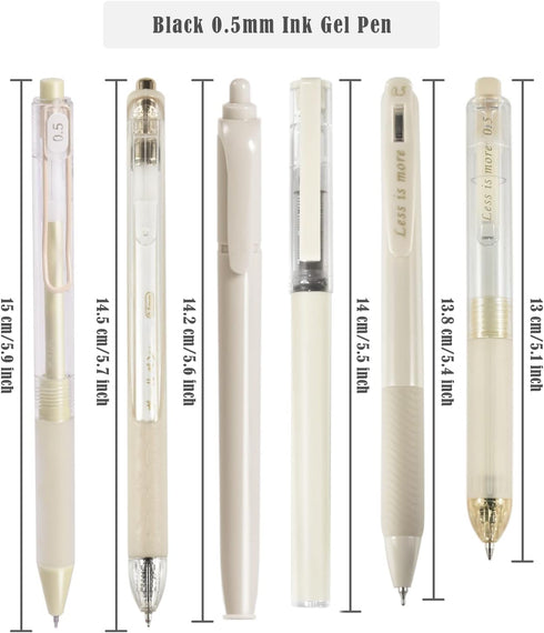 BAYTORY 5Pcs Gel Pens and 1Pc Highlighter, Quick Dry Ink Pen Fine Point Black 0.5mm, Aesthetic Retractable Rolling Ball Pen Smooth Writing for Journaling Notetaking (Beige)