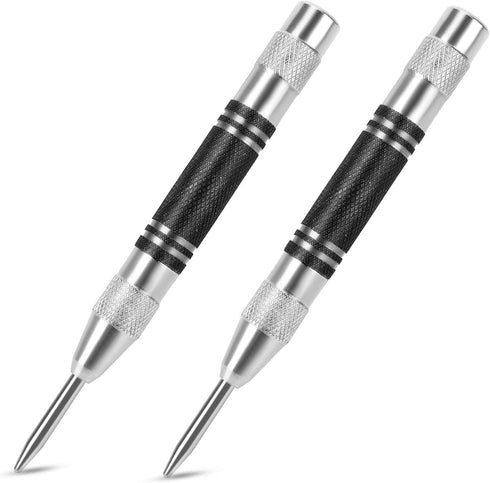 2Pcs Heavy Duty Automatic Center Punch, 5'' Premium Steel Spring Loaded Adjustable Marker Tool for Metal, Plastics