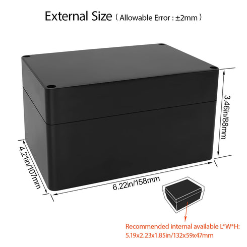 LeMotech Electrical Box ABS Plastic Project Box IP65 Waterproof Junction Box Project Case Universal Enclosure for Electronics Black 6.2X 4.2X 3.4 inch (160x110x90mm) Pack of 1)