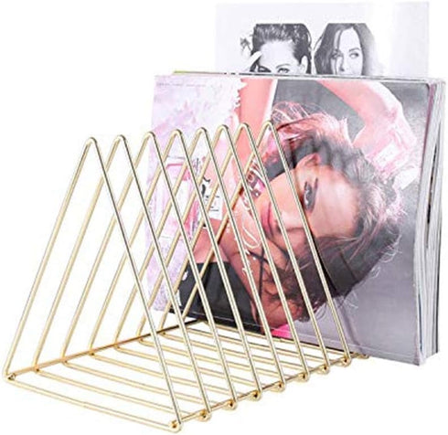 Urban Deco Gold Triangle Desk Organizers - 10 Sections Metal Wire Magazine Holder for File Folder Storage