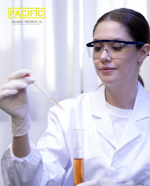 PACIFIC PPE 2 Pack Safety Glasses - Anti-fog, Scratch Resistant Clear Wraparound Lab Goggles with Adjustable Grips