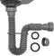 Flexible P-Trap 1-1/2" (Grey) with 1-1/4" Adapter, Female Nut for Kitchen Sink Drain, Variable Height