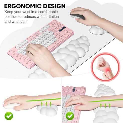 JIKIOU Large Waterproof Cloud Mouse Pad with Cloud Keyboard and Mouse Wrist Pad Set, Ergonomic Support, White