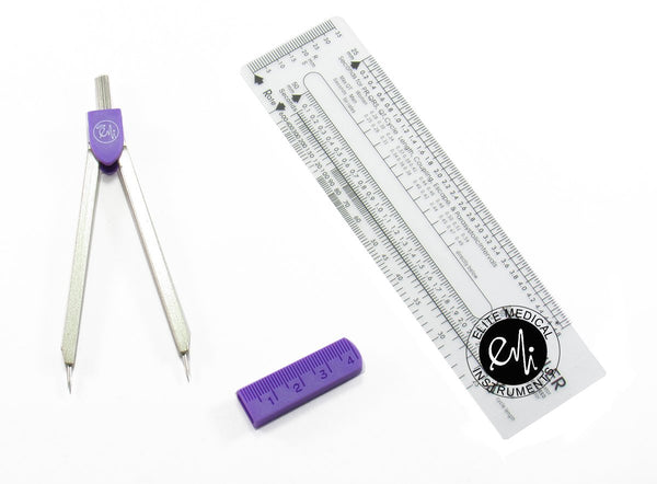 EMI Basix EKG ECG Caliper and Reference Ruler Combination Set EKR-203 – Chrome-Plated Pocket Size Tool with 7in Radius