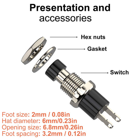 Momentary Push Button Switch, 1A 250V AC SPST Mini Switches with Wire, Normal Closed Black Cap - 10pcs